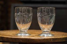 Pair Mid Century Engraved Wine