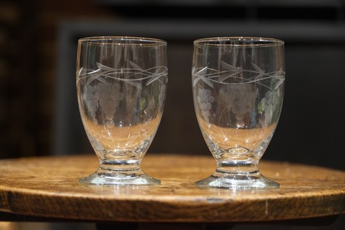 Pair mid century engraved wine - pair,