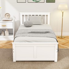 3ft Single Bed Frame with Drawers Solid Pine Wood Storage Bed for Bedroom White