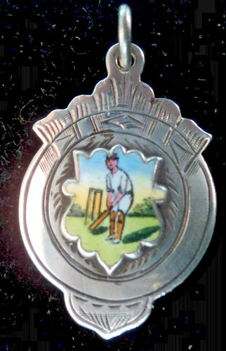 Silver enamel cricket medal - cricket,