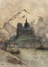 Watercolour Of Paris  Notre Dame & The River Seine - France Signed 