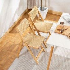 2X Wooden Chair Folding Rattan Bamboo Seat Compact Bar Stool Breakfast Kitchen