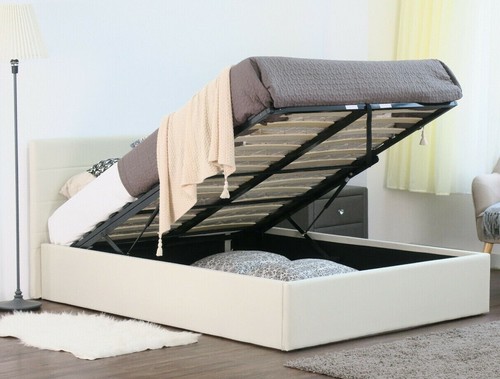 Cream linen ottoman storage - ottoman,