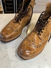 Grenson Fred Brogue Boots UK Size 10G Tan Brown- Very Good