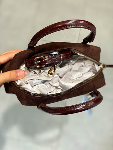 Brown faux suede - top, handle
