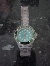 Mens Ice Watch Used With Transparent Strap Green Face