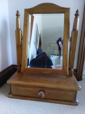 Vintage Ducal Honey Pine Victorian Bevel Glass Dressing Table Mirror & Drawer