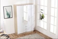 Large Combi 3 Door Mirrored Fitment Wardrobe, 3 Drawers, in High Gloss White