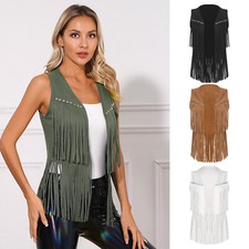 Womens Faux Suede Tassel Vest