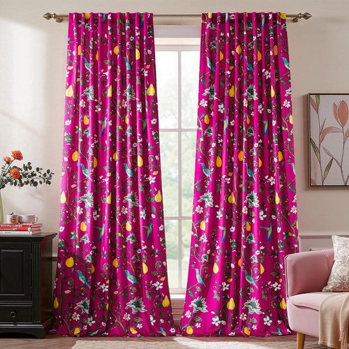 Printed floral velvet curtains - printed,