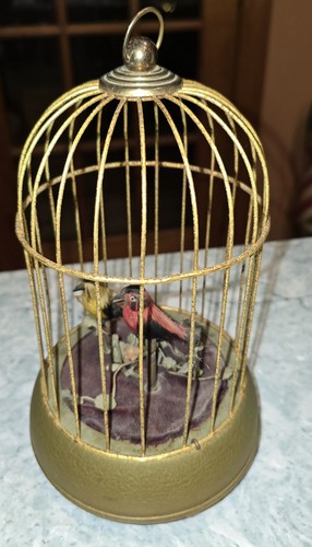 Antique brass bird cage - cage, windup