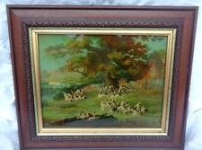 vintage reverse Glass Painting Hunting Scene  "THE MEET " rare with certificate