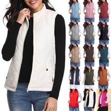 Lady Zip Up Winter Casual Quilted Gilet Bodywarmer Loose Waistcoat Pocket Jacket