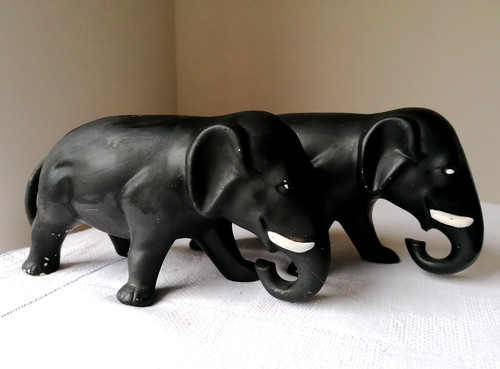 Pair 1950 black pottery - of,
