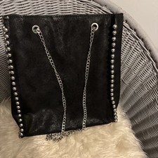 Zara Woman Black Handbag with Silver Chain Handles And Silver Studs Shoulder Bag