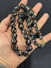 Antique Venetian Aventurine Swirl Rose Glass Beads Wedding Cake Necklace Fiorato