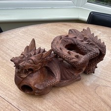 Hand Carved Wooden Dragon Statue Ornament Excellent Condition Lucky Ball