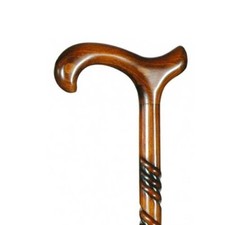 QUALITY GENTS BEECH DERBY HANDLE WITH SPIRAL CARVING CANE WALKING STICK CLASSIC