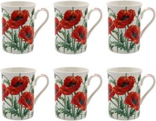 6 Poppy Coffee Mugs Fine China