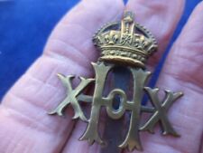 20TH HUSSARS CAP BADGE ,KINGS CROWN.  BRASS ? EX DISPLAY CASE ITEM.