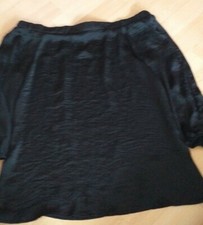 New Ladies Black Boat neck Satin Crinkle Slash Sleeves Top size 14