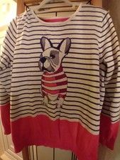 Asda George Stripe Jumper With French Bulldog On The Front Size 14 Good...
