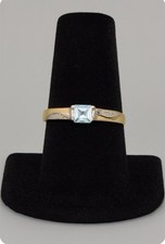 9ct Gold Aquamarine & Diamond Ring Size L Ladies Yellow Gold 2.5g Vintage Style