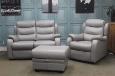 PARKER KNOLL MICHIGAN 2 SEATER SOFA + LIFT & RISE CHAIR + STOOL IN GREY LEATHER