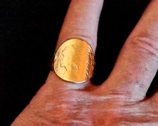 10.7gm 1911 22ct Gold Indian Head Five/5 Dollar Coin Gypsy Signet Ring Size "Q"