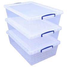 Really Useful Set Of 3 43 Litre Storage Boxes - Clear (No Lids)