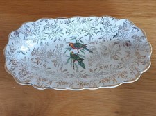 Royal Staffordshire Ceramics gilt chintz parrots dish / sandwich tray 10" 25cm