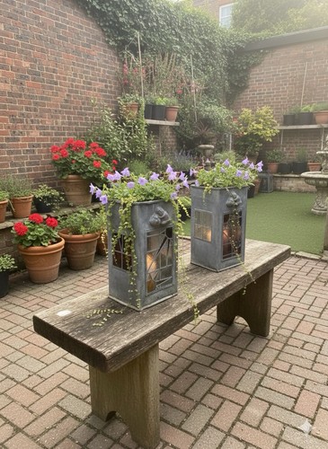 Lead lantern planters - 2,