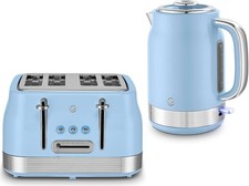 Swan Retro Revive Blue 1.7L 3KW Jug Kettle & 4 Slice Toaster Set- Blue/Chrome