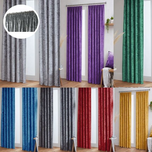 Crushed velvet curtains pair - curtains,