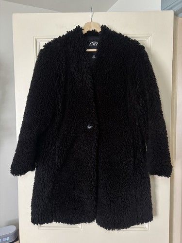 Zara black faux fur teddy - black,