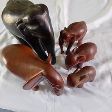 Elephants Group Of 5 Wooden 2 Medium 3 Small Ornaments