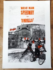 West Ham Speedway For Thrills Illustrated A3 Risograph Print Cycle Speedway