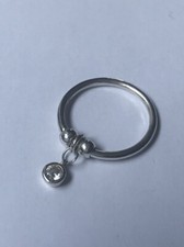 Anxiety Worry Fidget Ball Ring With Silver Dangling CZ Charm~ Silver