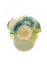 ORANGE PINK CREAM BALL VASE WITH ARTIFICIAL ROSE FLOWERS ARRANGEMENT IDEAL GIFT