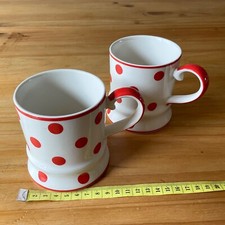 Two Whittard of Chelsea Tea Clipper Tankard Mugs Red Polka Dot Hand Painted VGC