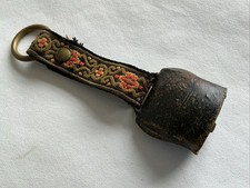 Vintage Cow Bell On Alpine Patterned Embroidered Strap Approximately 6 Ins Long