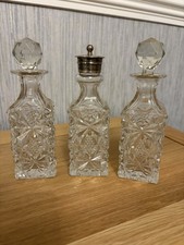 Vintage Crystal Cruet/Condiment  Bottle Set With Stoppers