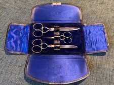 Vintage 3 Piece Scissors Set In Leather Trifold Case E253