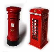 British Style Telephone Booth & Letter Box Metal Piggy Money Bank for Kids