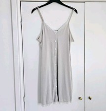 Pale Grey White Button Up Stretchy Nightie Pyjamas Size L 12 14 Cami Nursing