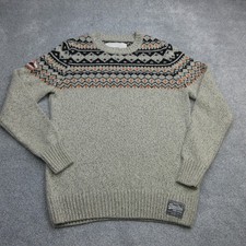 Superdry Jumper Mens Large Beige Pullover Sweater Nordic Knit Fair Isle 6967