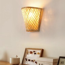 Schindora Boho Wall Lights Bamboo,Rustic Wall Light Basket Shape Wall Lamp E27 H