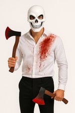 Adults Skeleton Face Mask Fake Bloody Axe Halloween Day of Dead Fancy Dress Set