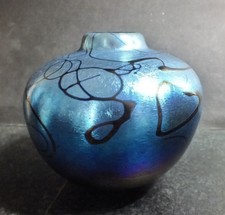 Iridescent Norman Stuart Clarke British Studio Art Glass Bowl Vase Signed 1982