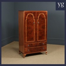 Antique Queen Anne Style Burr Walnut Small Wardrobe Armoire Tallboy (c. 1935)